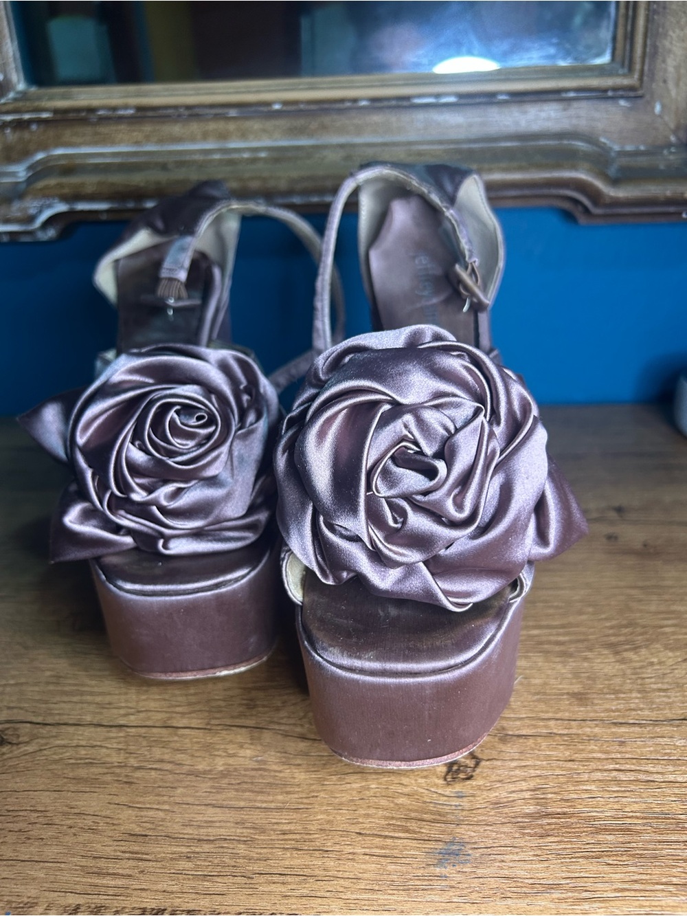 Jeffrey Campbell Brown Satin Rose Platform Sandals